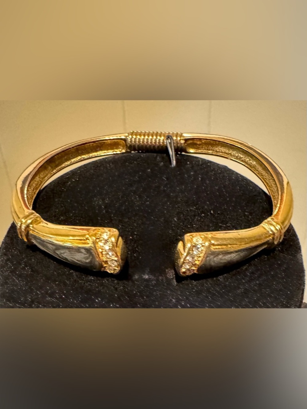 Kenneth Jay  Lane KJL for Avon Bracelet—Gold Tone, Gray Enamel & Crystal Accents